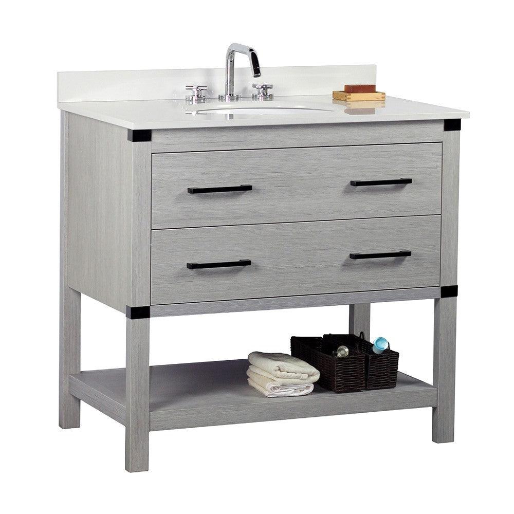 Bellaterra 37" Single Wood Gray Pine Vanity,  White Quartz Top, Sink  808175-36-GP-WEO 