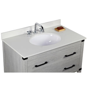 Bellaterra 37" Single Wood Gray Pine Vanity,  White Quartz Top, Sink  808175-36-GP-WEO 