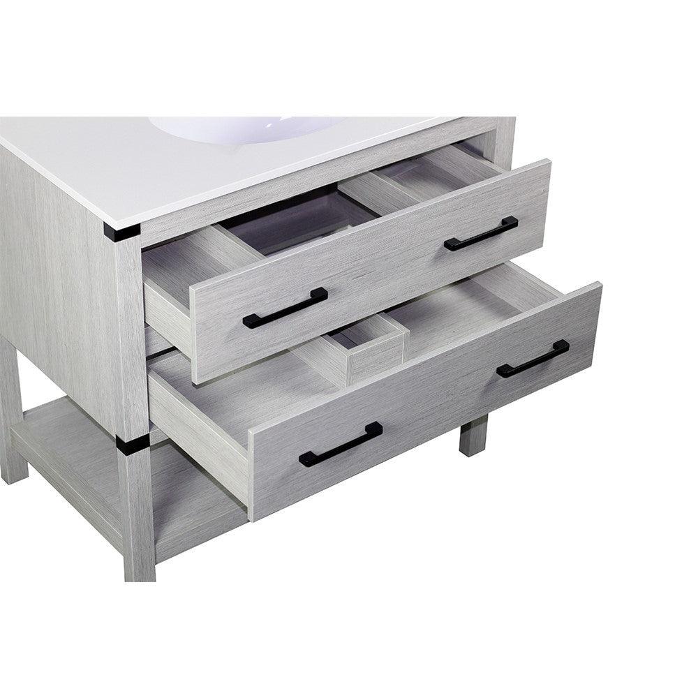 Bellaterra 37" Single Wood Gray Pine Vanity,  White Quartz Top, Sink  808175-36-GP-WEO 