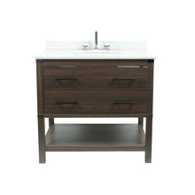Load image into Gallery viewer, 37&quot; Single Gray Wood Vanity with White Quartz And Oval Sink