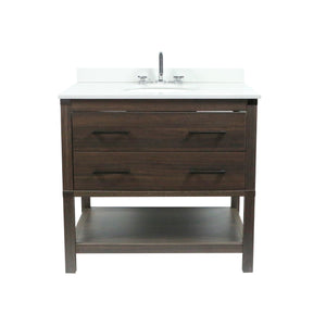 37" Single Gray Wood Vanity with White Quartz And Oval Sink