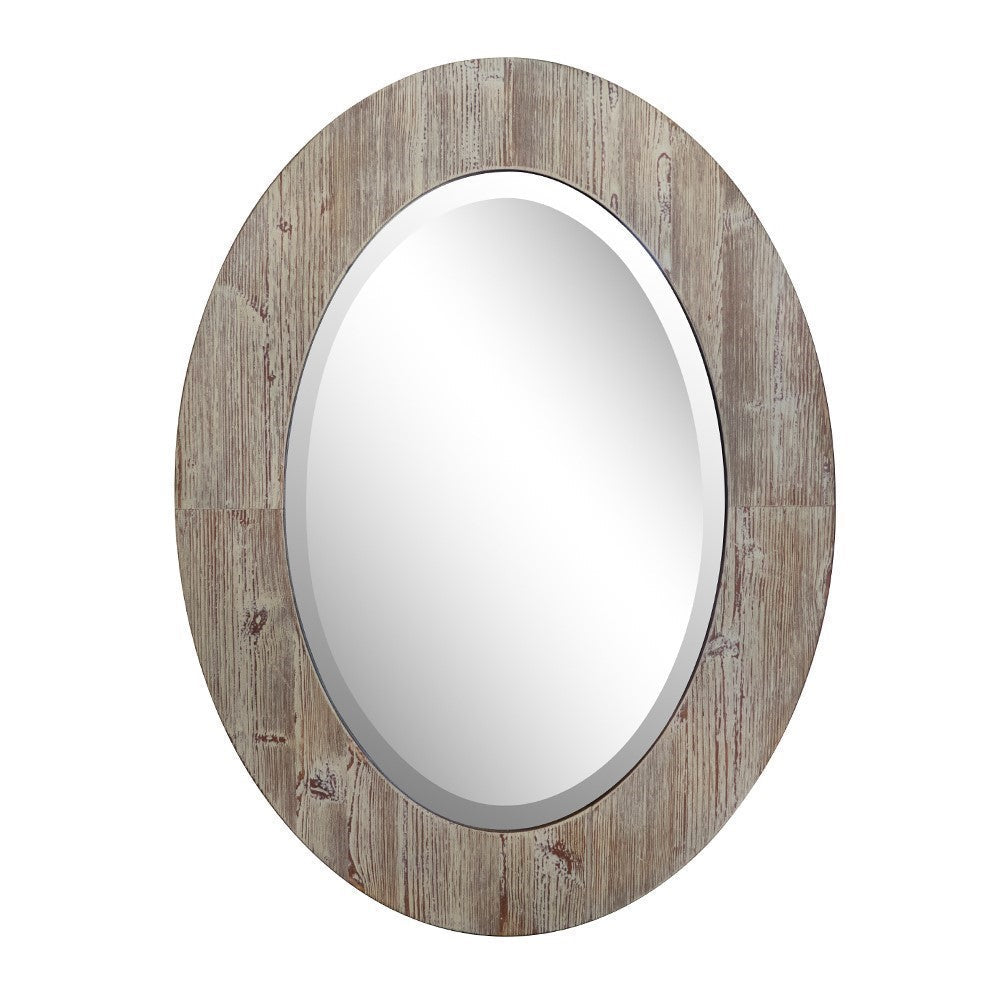 Bellaterra 24 in. Oval Wood Grain Frame Mirror in Antique White Finish, Front