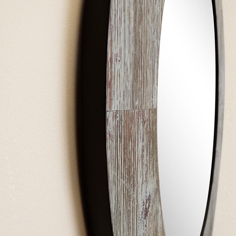 Bellaterra 24 in. Oval Wood Grain Frame Mirror in Antique White Finish, Closeview