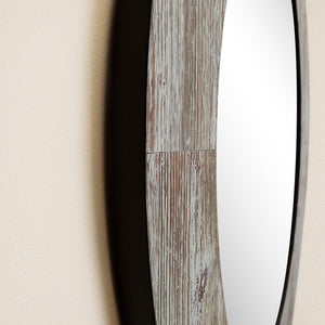 Bellaterra 24 in. Oval Wood Grain Frame Mirror in Antique White Finish, Closeview