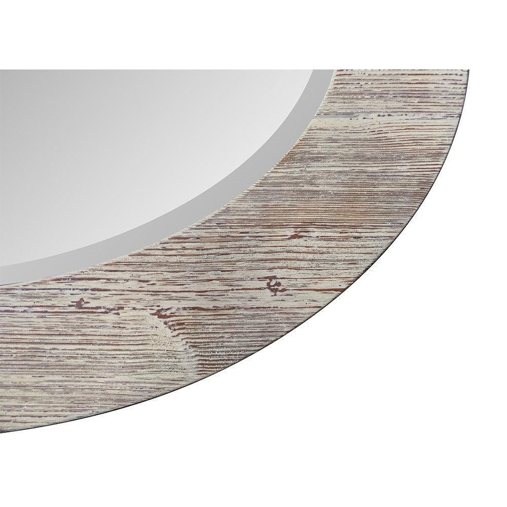 Bellaterra 24 in. Oval Wood Grain Frame Mirror in Antique White Finish, Closeview