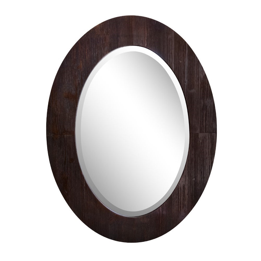 Bellaterra 24 in. Oval Wood Grain Frame Mirror in Teak Finish 808204-M, Front