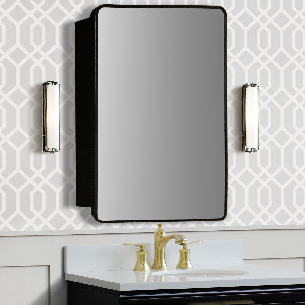 Bellaterra 28 in Rectangular Metal Frame Mirror with Medicine Cabinet in Matte Black 8821-MC-BL, Front