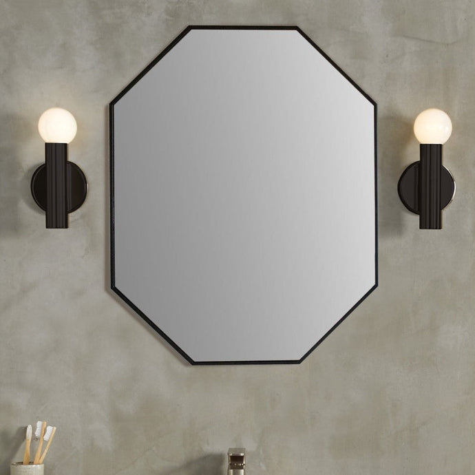 Bellaterra 23 in Octagon Metal Frame Mirror in Matte Black 8834-24BL, Front