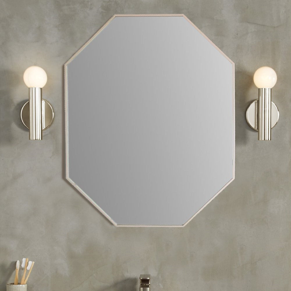 Bellaterra Octagon Metal Frame Mirror in Brushed Silver 8834-24SL, Front