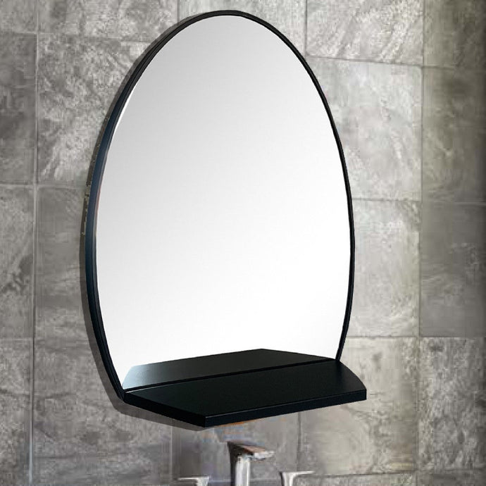 Bellaterra 24 in Oval Metal Frame Mirror with Shelf in Brushed Silver 8837-24BL, Sideview