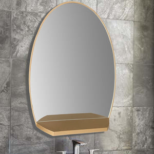 Bellaterra 24 in Oval Metal Frame Mirror with Shelf in Brushed Gold 8837-24GD, Front