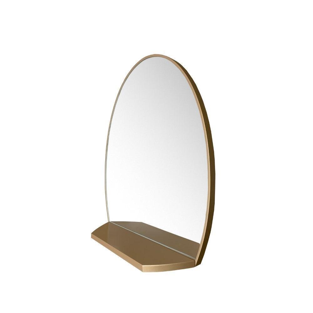 Bellaterra 24 in Oval Metal Frame Mirror with Shelf in Brushed Gold 8837-24GD, Front