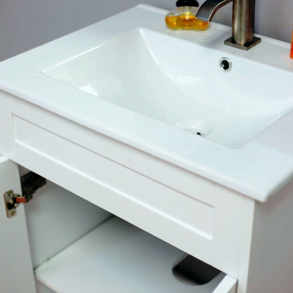 Bellaterra 9004-24-WH 24 in Single Sink Vanity-Manufactured Wood White