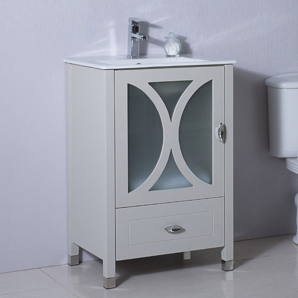 Bellaterra 9005-24-LG-WH 24 in Single Sink Vanity-Manufactured Wood