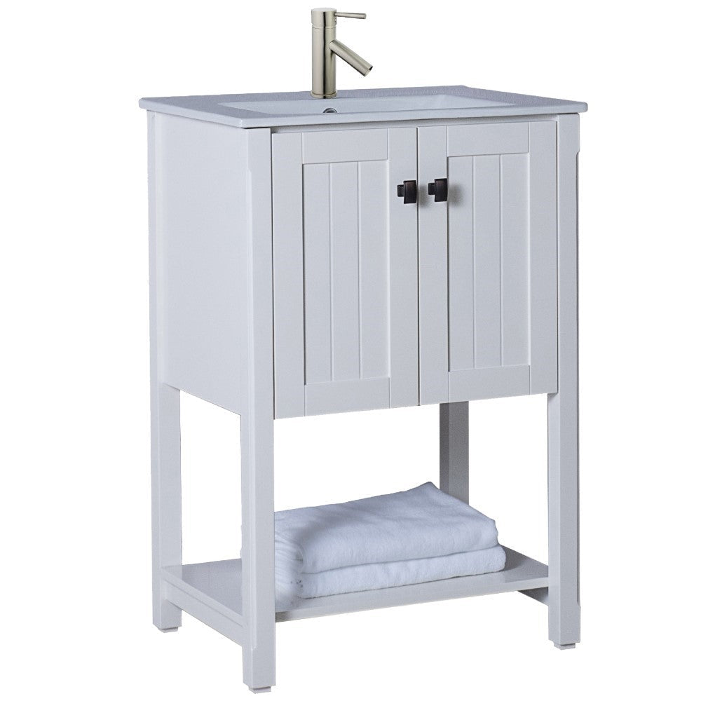 Bellaterra 9006-24-WH 24 in Single Sink Vanity-Manufactured Wood