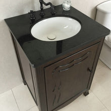 Load image into Gallery viewer, Bellaterra 24&quot; Sable Walnut Manufactured Wood Single Vanity w/ Counter Top Oval Sink 9010-24-SW-BG (Black Galaxy Granite)