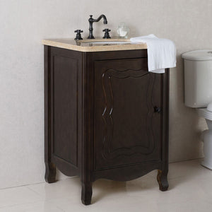 Bellaterra 24" Sable Walnut Manufactured Wood Single Vanity w/ Counter Top Oval Sink 9010-24-SW-CM (Cream Marble)