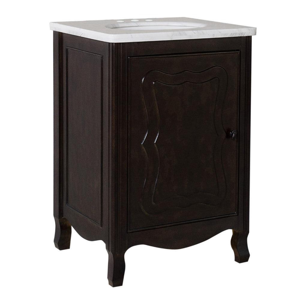 Bellaterra 24" Sable Walnut Manufactured Wood Single Vanity w/ Counter Top Oval Sink 9010-24-SW-JW (Jazz White Marble)