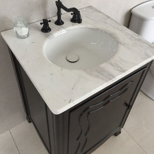 Bellaterra 24" Sable Walnut Manufactured Wood Single Vanity w/ Counter Top Oval Sink 9010-24-SW-JW (Jazz White Marble)