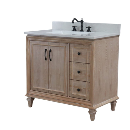 37 in. Single Sink Vanity in Weathered Neutral with Engineered Quartz Top, Matte Black Hardware