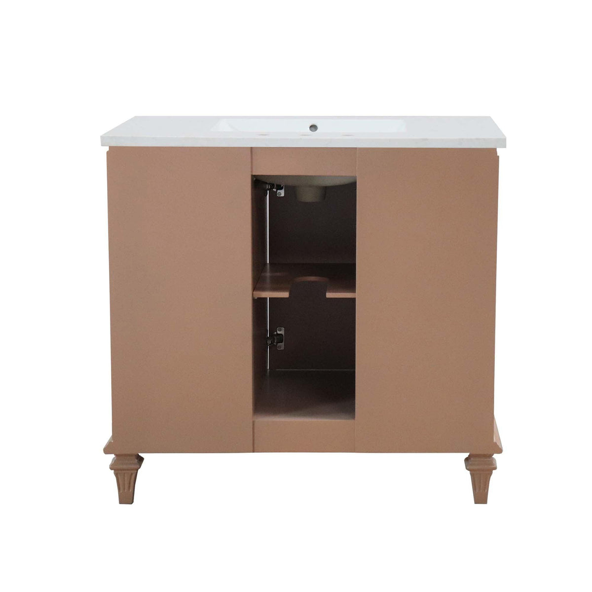 37 in. Single Sink Vanity in Weathered Neutral with Engineered Quartz Top, Matte Black Hardware, back