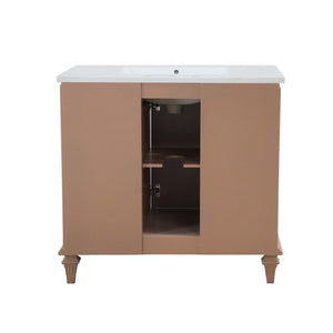 37 in. Single Sink Vanity in Weathered Neutral with Engineered Quartz Top, Matte Black Hardware, back