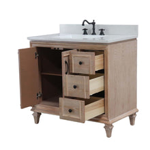 Load image into Gallery viewer, 37 in. Single Sink Vanity in Weathered Neutral with Engineered Quartz Top, Matte Black Hardware, open