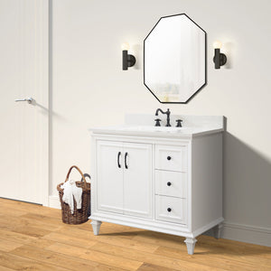 37 in. Single Sink Vanity in White with Engineered Quartz Top, Matte Black Hardware