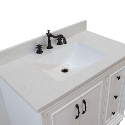 37 in. Single Sink Vanity in White with Engineered Quartz Top, Matte Black Hardware