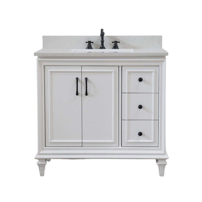 37 in. Single Sink Vanity in White with Engineered Quartz Top, Matte Black Hardware