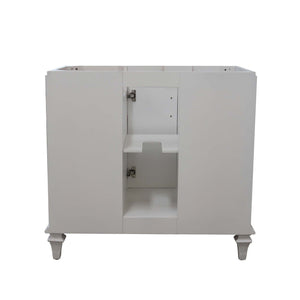 37 in. Single Sink Vanity in White with Engineered Quartz Top, Matte Black Hardware, back