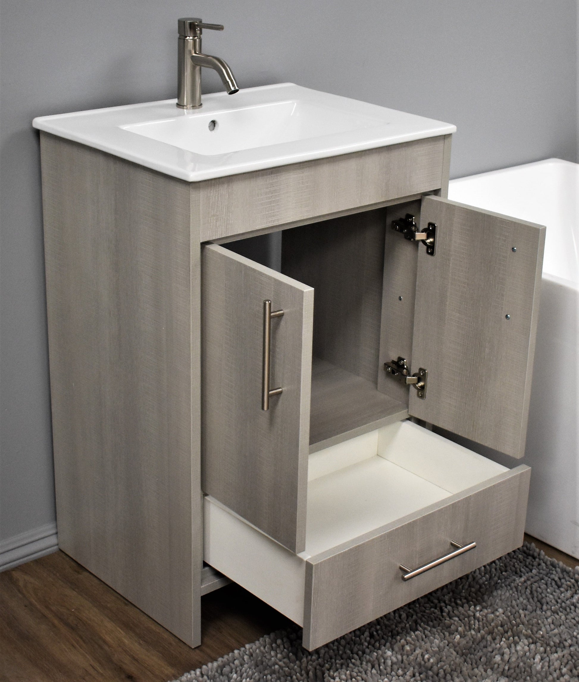 Volpa USA Pacific 24" Modern Soft Weathered Grey Bathroom Vanity MTD-3124WG-14 AO