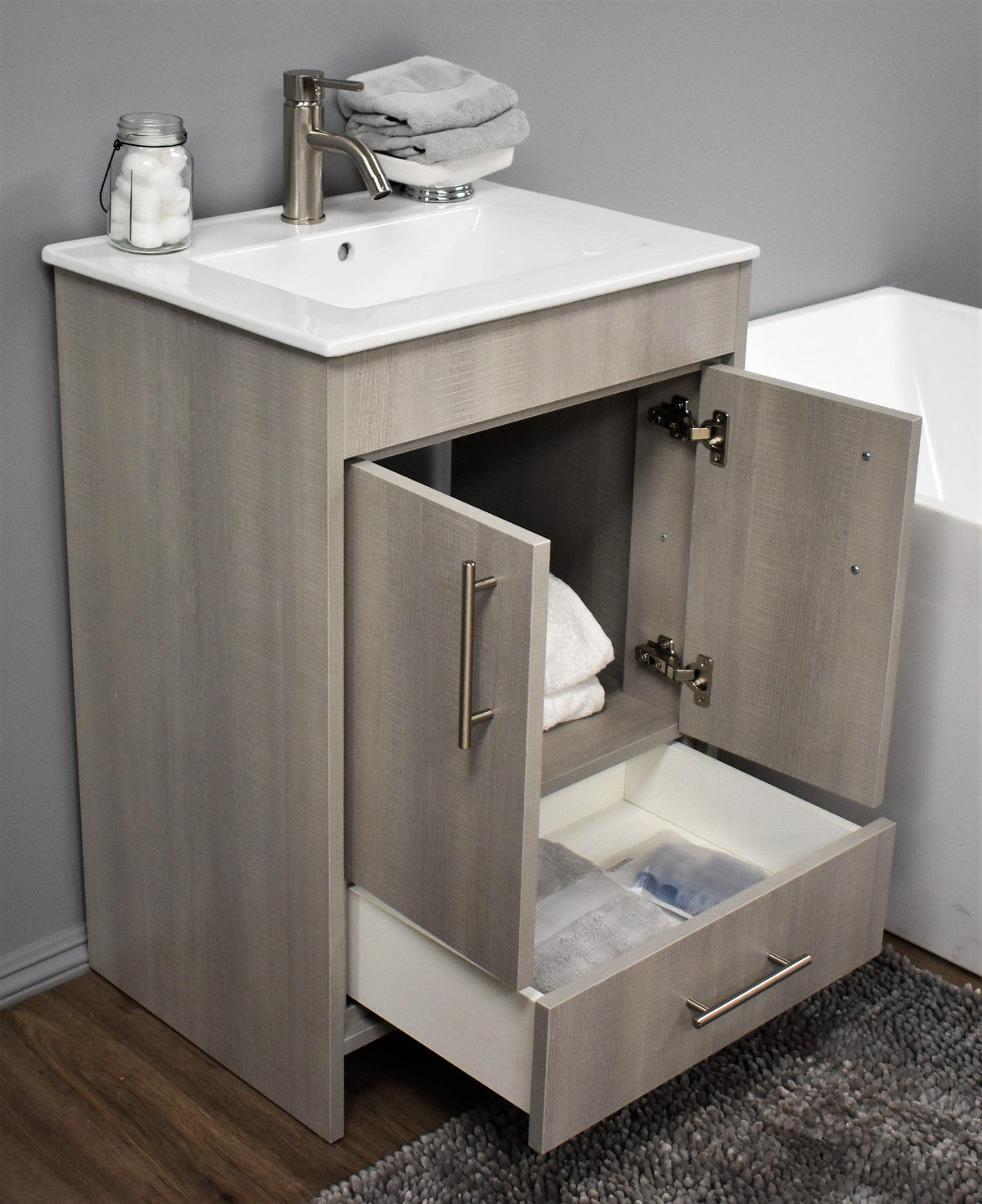 Volpa USA Pacific 24" Modern Soft Weathered Grey Bathroom Vanity MTD-3124WG-14 AS