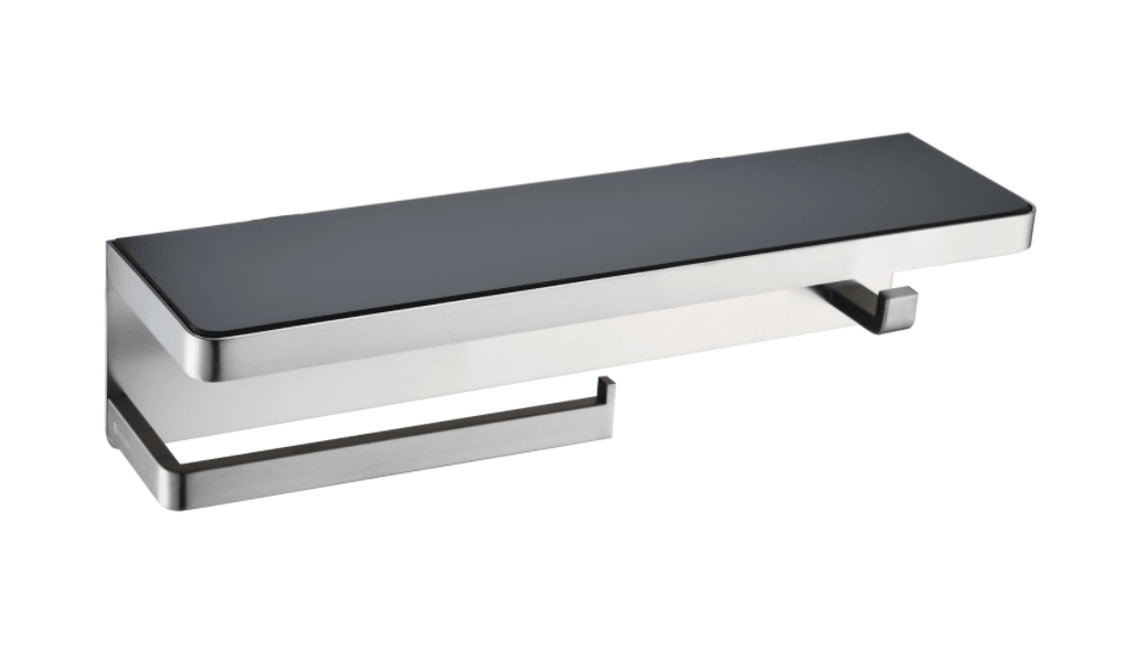 Lexora Bagno Bianca Glass Black / White Shelf w/ Towel Bar & Robe Hook
