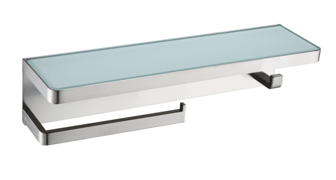 Lexora Bagno Bianca Glass Black / White Shelf w/ Towel Bar & Robe Hook