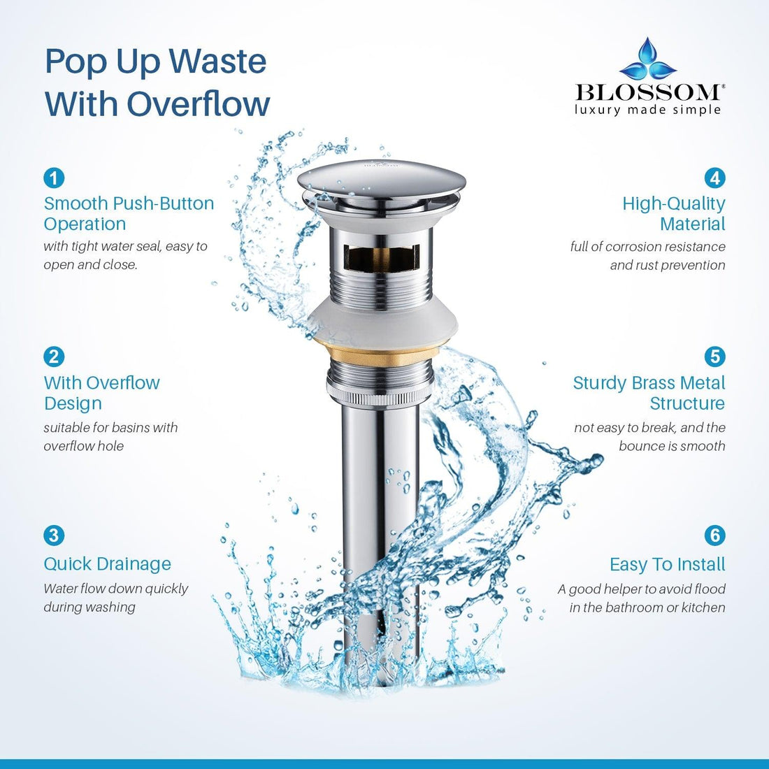 1-1/4"  Brass Pop up with Overflow in Chrome BA02 001 01