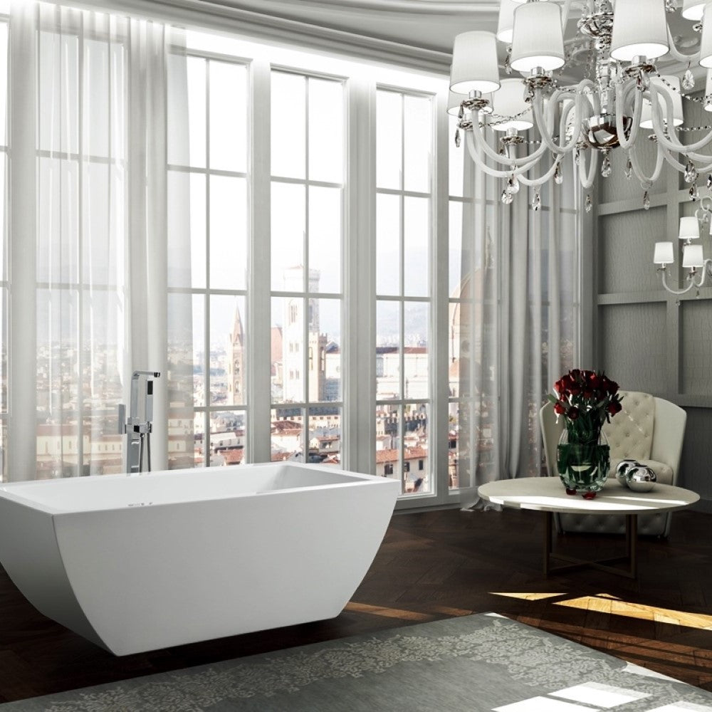 Bellaterra Livorno 59" Freestanding Rectangular Bathtub in Glossy White BA6825