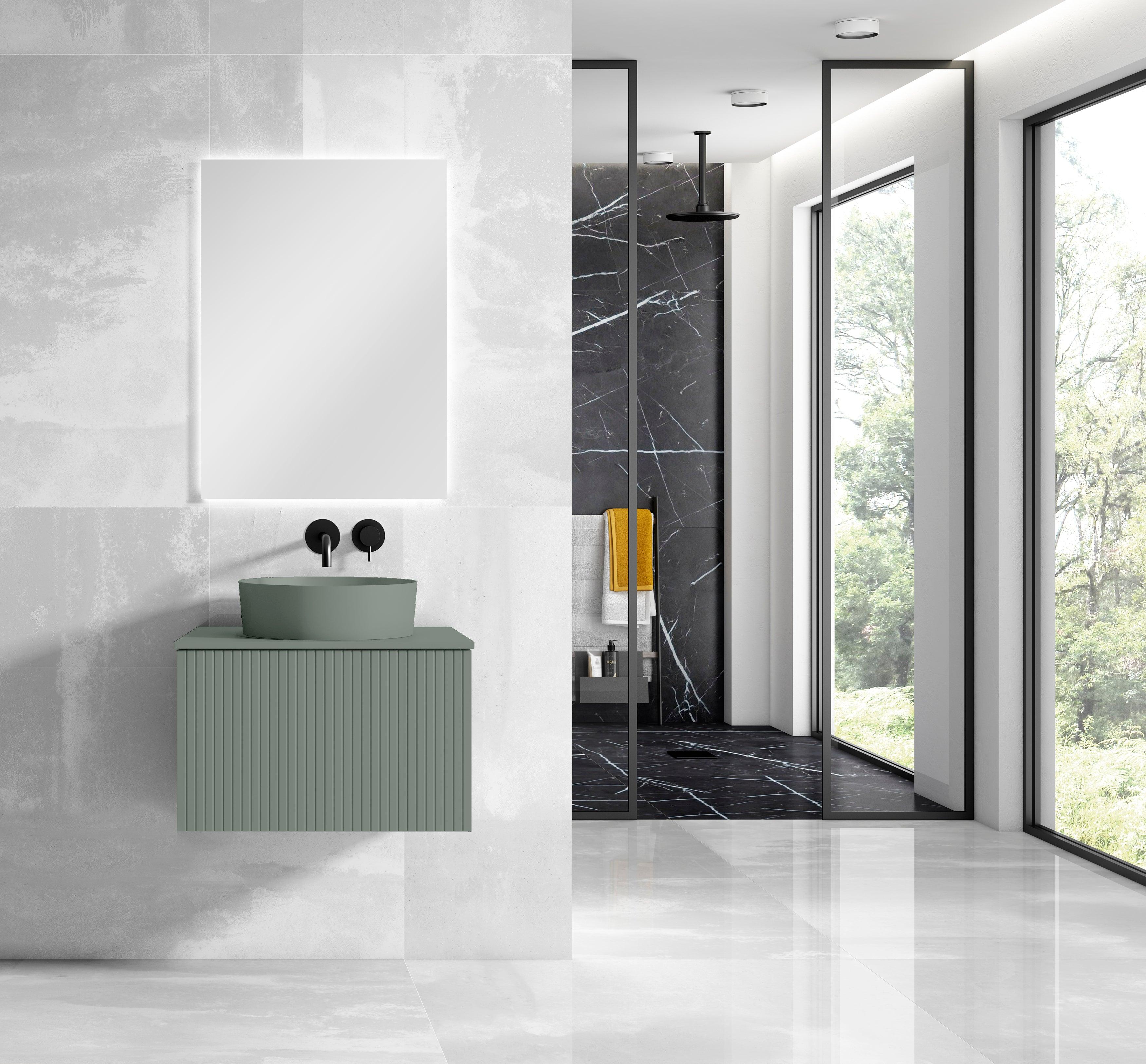 40" Bari Floating Vanity with Matching Top and Vessel SinkCeramic Sink in White, Grey, Green or Navy