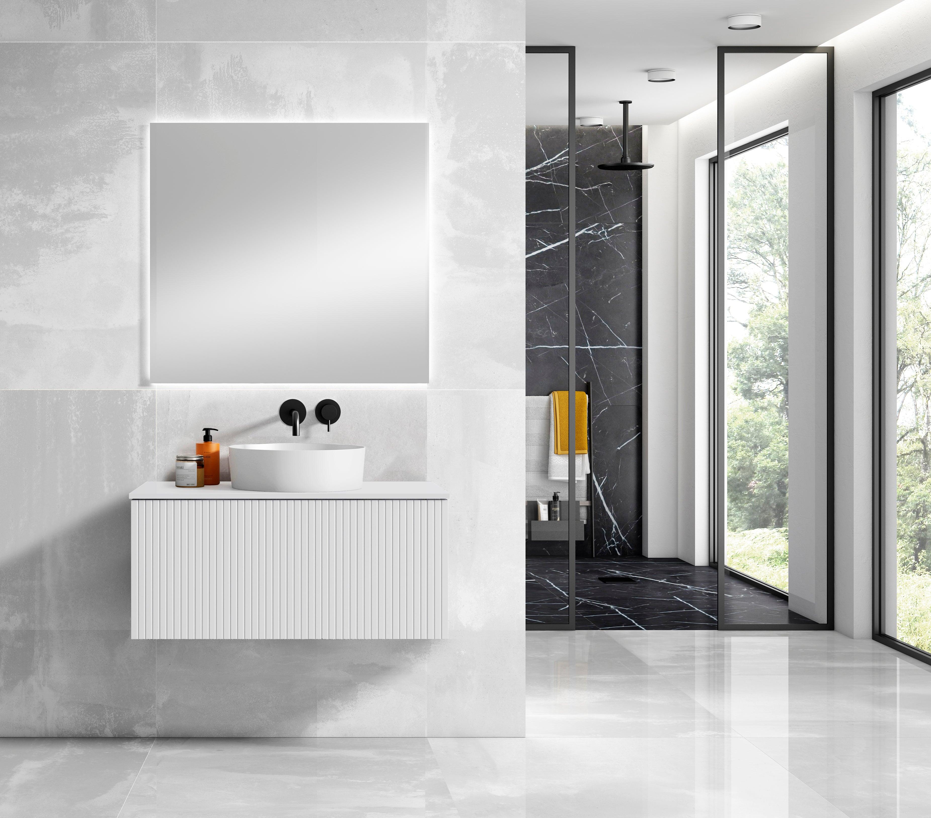 48" Bari Floating Vanity with Matching Top and Vessel SinkCeramic Sink in White, Grey or Green