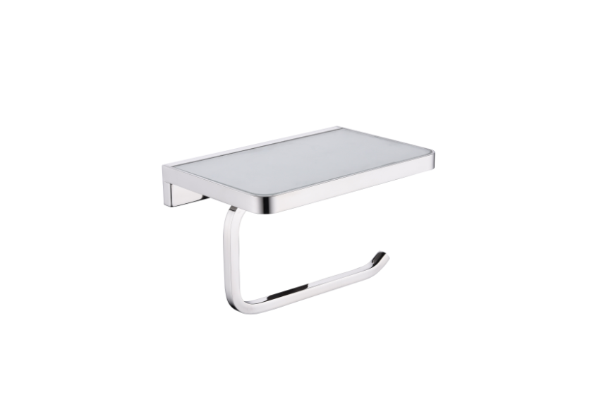 Bagno Bianca White / Black Glass Shelf w/ Toilet Paper Holder