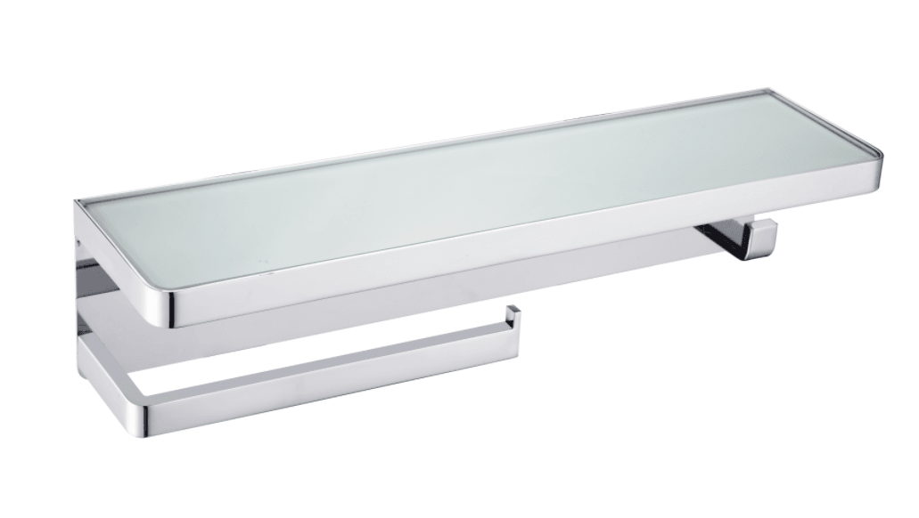 Lexora Bagno Bianca Glass Black / White Shelf w/ Towel Bar & Robe Hook