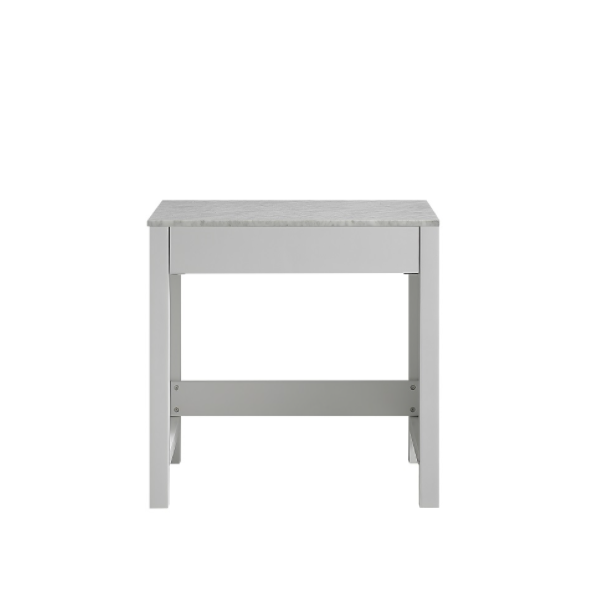 Jacques 30" Make-Up Table, White Carrara Marble Top in White/Distressed Grey/Dark Grey/Navy Blue