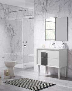 Lucena Bath 32" Décor Cristal Freestanding Vanity in White and white glass handle, Black and black glass handle, Grey and grey glass handle, Grey and Black Glass Handle, White and black glass handle or White and grey glass handle - The Bath Vanities