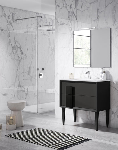 Lucena Bath 24" Décor Cristal Freestanding Vanity in White and white glass handle, Black and black glass handle, Grey and grey glass handle, Grey and Black Glass Handle, White and black glass handle or White and grey glass handle - The Bath Vanities