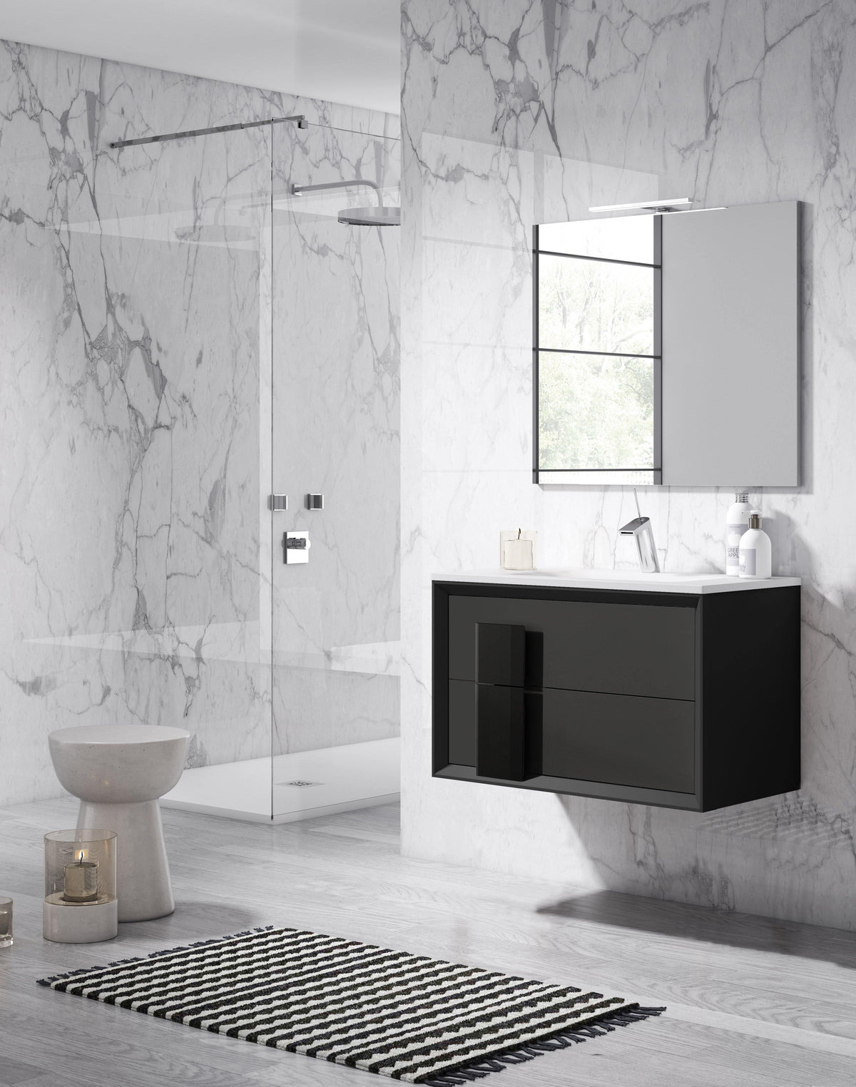 Lucena Bath 80" Décor Cristal Vanity in White, Black, Grey, White and Black or White and Grey - The Bath Vanities