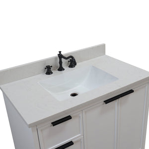 37 in. Single Sink White Vanity Engineered Quartz Top, Matte Black Hardware