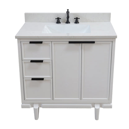 37 in. Single Sink White Vanity Engineered Quartz Top, Matte Black Hardware