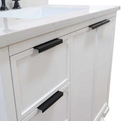 37 in. Single Sink White Vanity Engineered Quartz Top, Matte Black Hardware