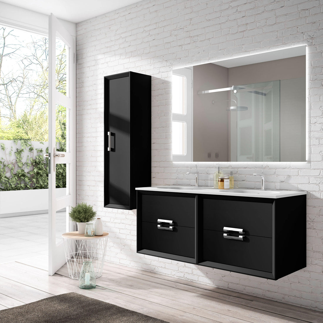 Lucena Bath 48" Décor Tirador Double Vanities in White, Black, Gray or White and Silver. - The Bath Vanities