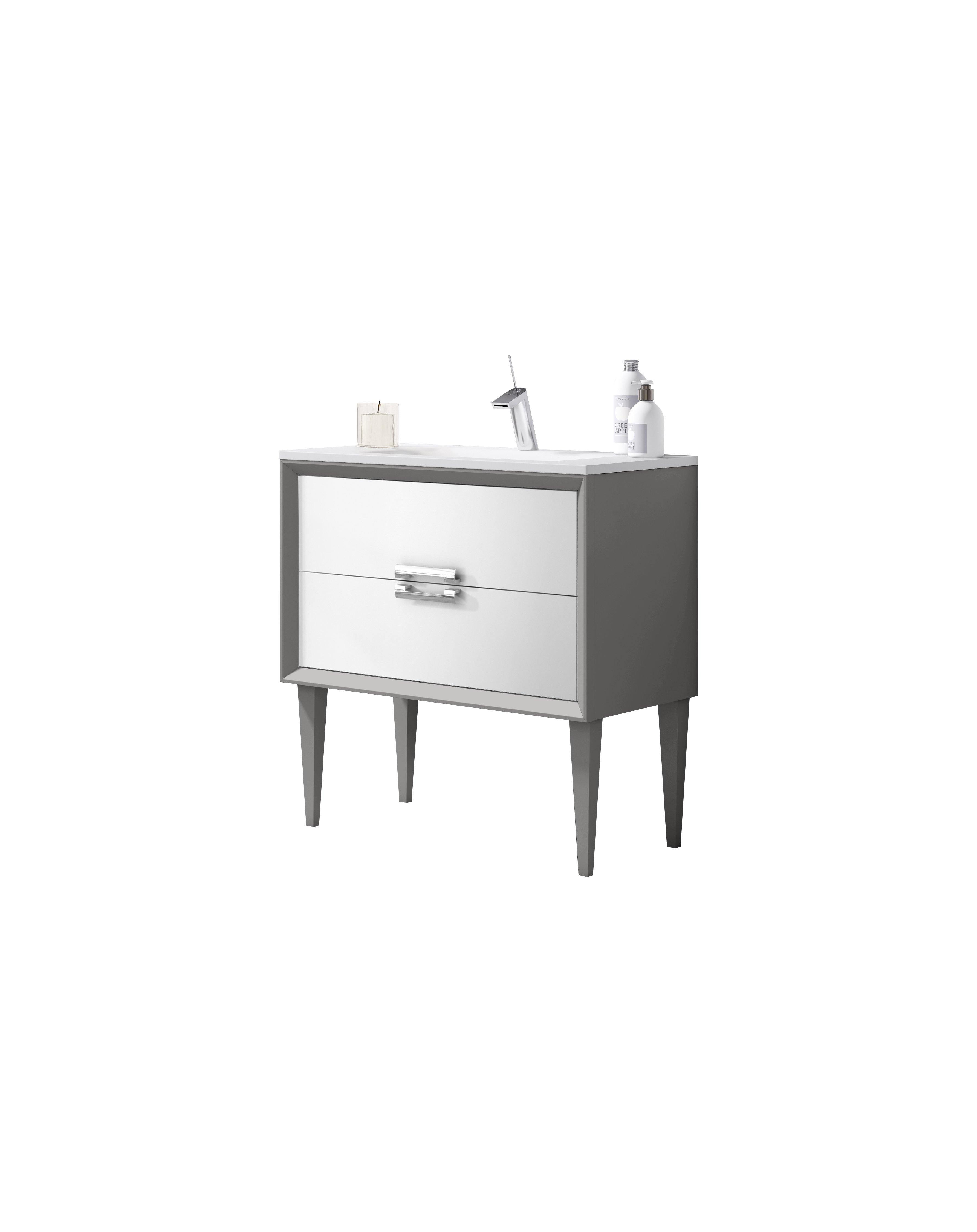 Lucena Bath 24" Décor Tirador Freestanding Vanity in White, Black, Gray or White and Silver. - The Bath Vanities